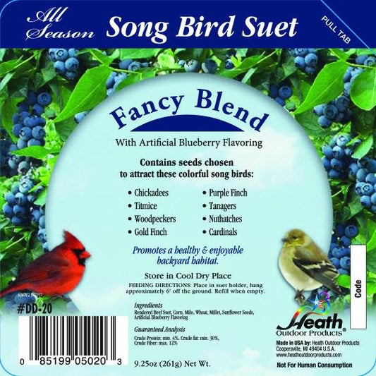 Heath Outdoor Fancy Blend Bird Suet Cake 9.27oz & Large Suet Basket Bundle