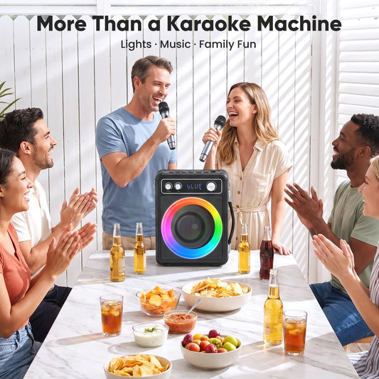 VOSOCO Karaoke Machine, Portable Bluetooth Speaker with 2 Wireless Microphones, PA System for Adults Kids with LED Lights, Supports TWS/FM/AUX/USB/TF for Home Party