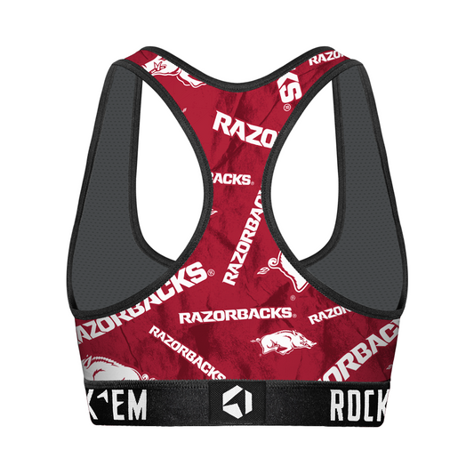 Women's Sports Bra - Arkansas Razorbacks - Logo All-Over