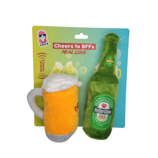 Set Hadiah Mainan Anjing Mewah Cheers-Beers – dengan Squeaker & Kertas Berkerut untuk Bermain yang Menyenangkan