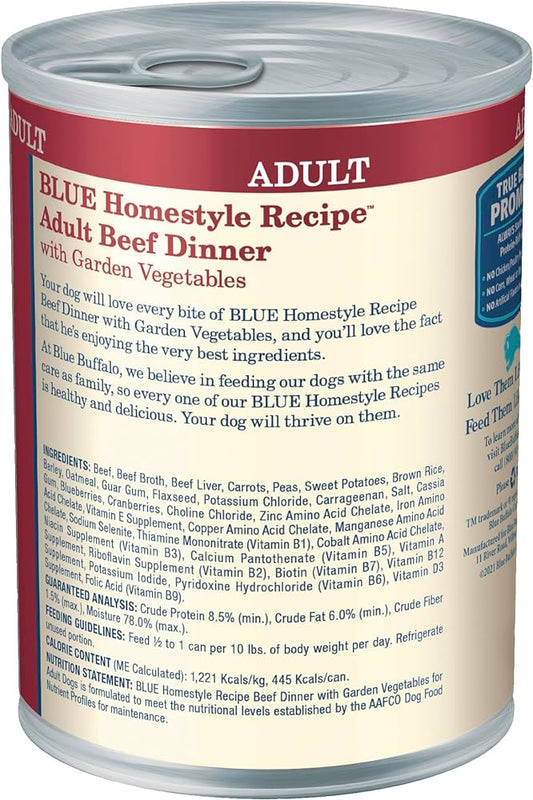 Blue Buffalo Dewasa Homestyle Daging Sapi dengan Sayuran Kaleng Makanan Anjing Basah (12.5oz)