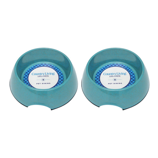 Country Living Set of 2 Natural Fiber Dog Bowls – Teal Blue