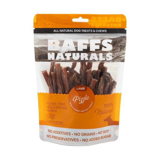 BAFFS NATURALS Kunyahan Anjing Pizzle Domba Premium Alami – (Tas 8oz)