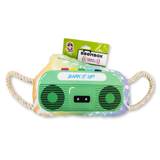 Mainan Anjing Mewah Boombox Retro – dengan Squeaker & Kertas Berkerut untuk Bermain Seru