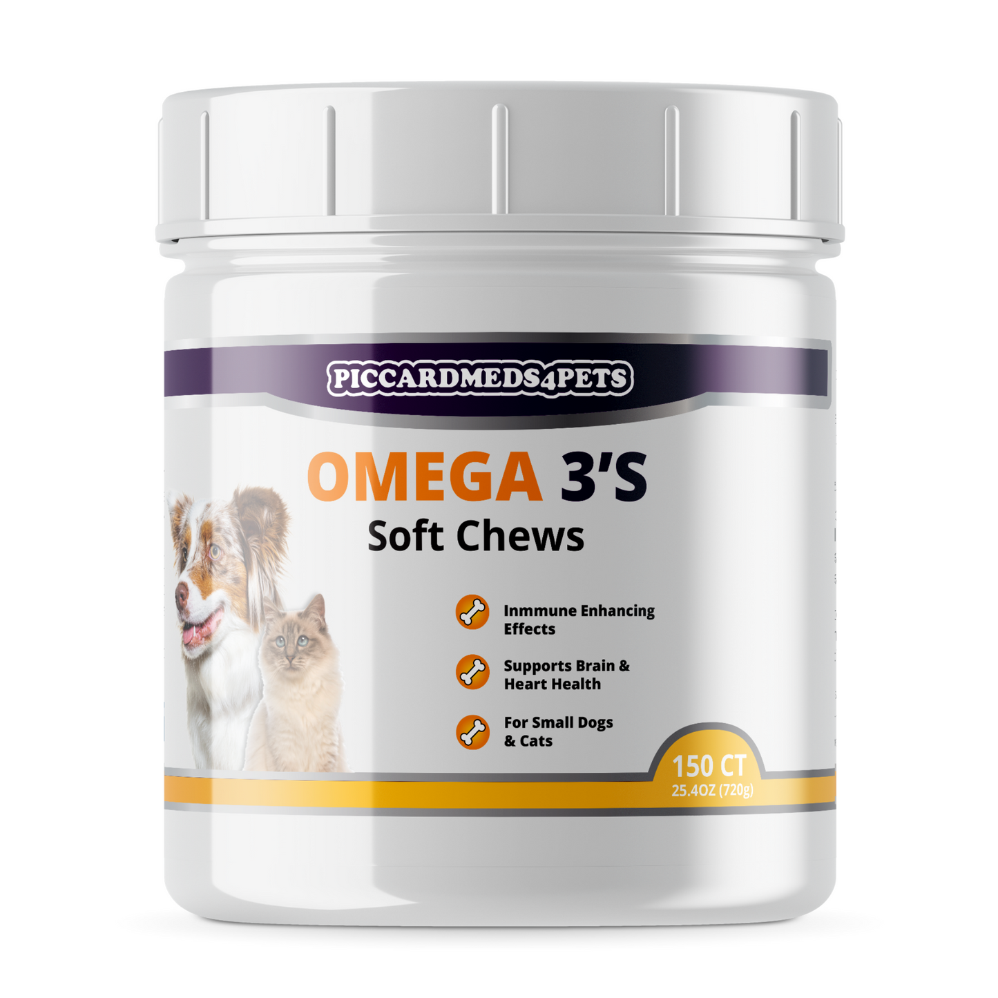 PiccardMeds4pets Kunyahan Lunak Omega-3 Kulit dan Bulu untuk Anjing Kecil dan Kucing 150ct