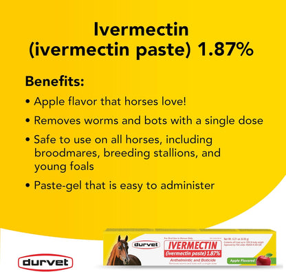 Durvet Ivermectin Horse Wormer Apple Flavor Broad Spectrum Equine Dewormer 4PCK