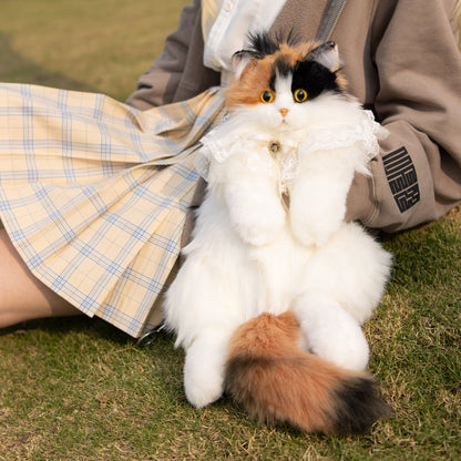 Calico Cat Backpack – Lifelike Plush Bag for Women & Kids