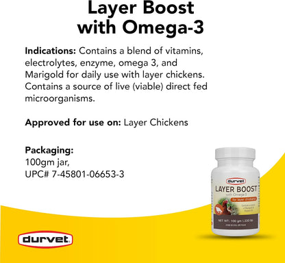 Durvet Layer Boost for Layer Chickens Poultry Vitamin & Electrolyte Supplement 100g