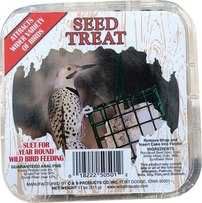 C&S Wild Bird Suet Seed Treat 11 oz & Large Suet Basket Feeder Combo
