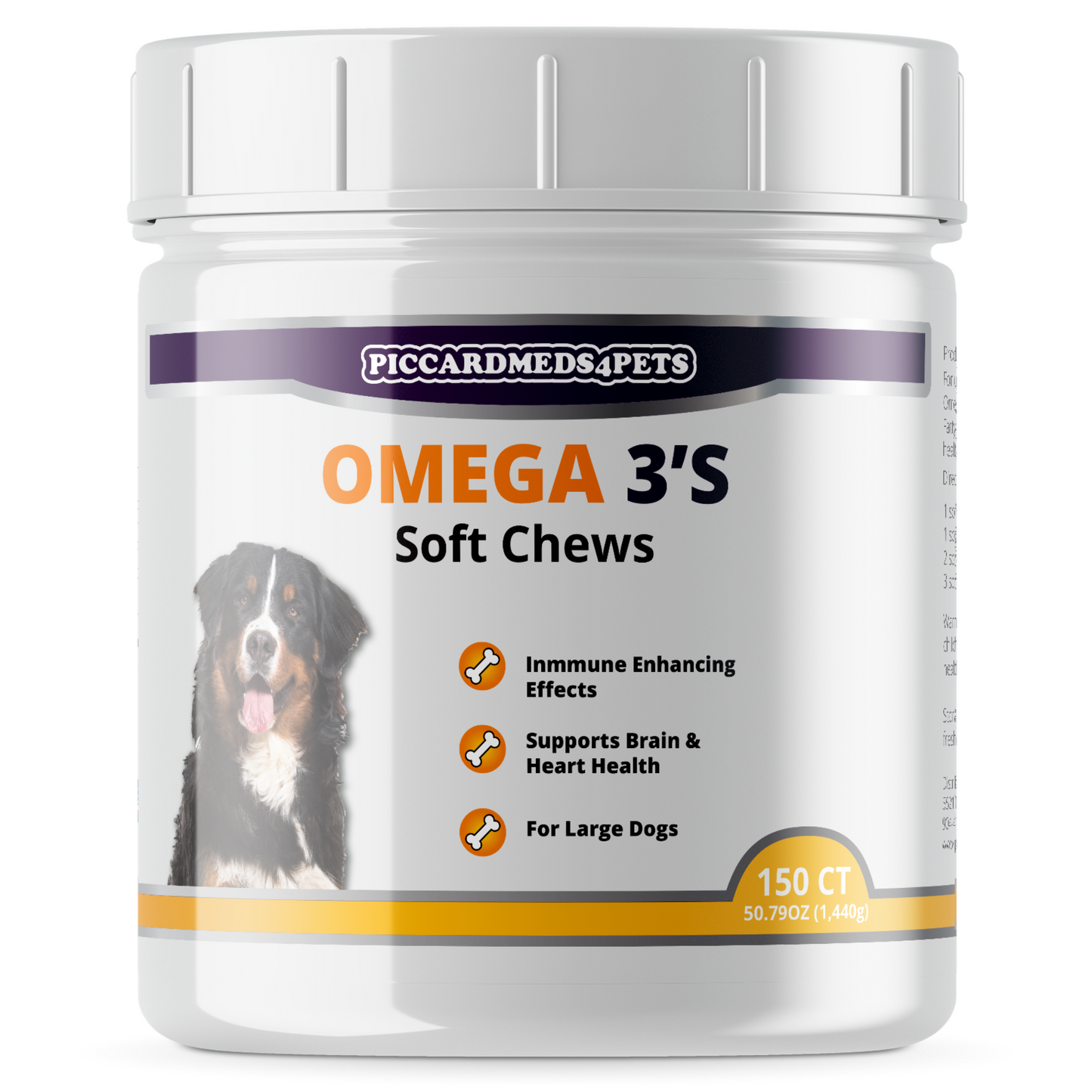 PiccardMeds4pets Omega-3 Kulit dan Bulu untuk Anjing Ras Besar 150 Kunyah Lunak
