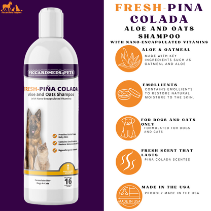 Piccardmeds4pets Fresh Piña Colada Aloe and Oatmeal Shampo untuk Hewan Peliharaan 16 oz.