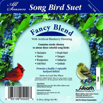 Heath Outdoor Fancy Blend Bird Suet Cake 9.27oz & Large Suet Basket Bundle