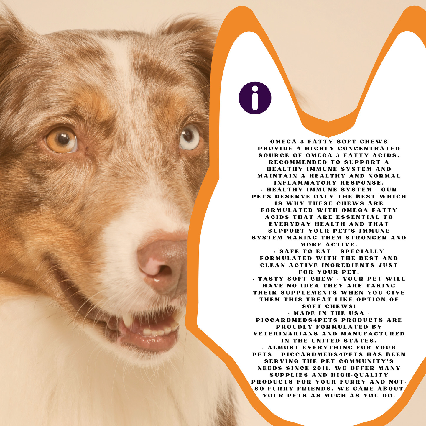 PiccardMeds4pets Kunyahan Lunak Omega-3 Kulit dan Bulu untuk Anjing Kecil dan Kucing 150ct