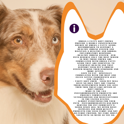 PiccardMeds4pets Kunyahan Lunak Omega-3 Kulit dan Bulu untuk Anjing Kecil dan Kucing 150ct