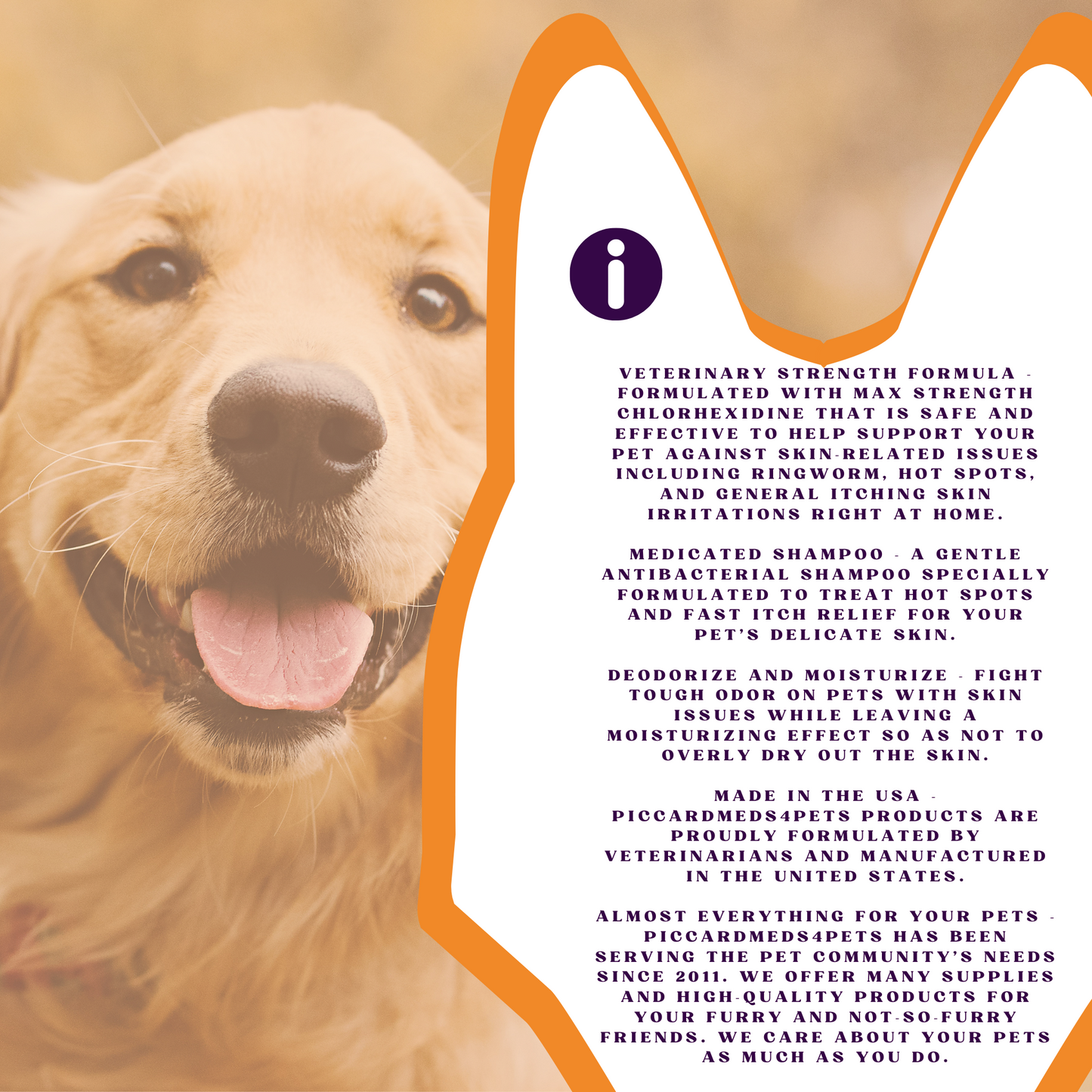 Sampo Anjing Piccardmeds4pets Hot Spot Anti-Gatal Kekuatan Maksimal Klorheksidin 4% 355 ml