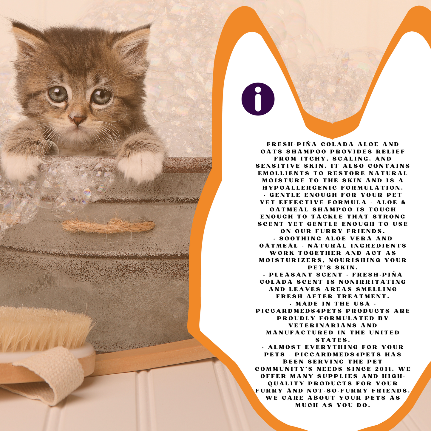 Piccardmeds4pets Fresh Piña Colada Aloe and Oatmeal Shampo untuk Hewan Peliharaan 16 oz.