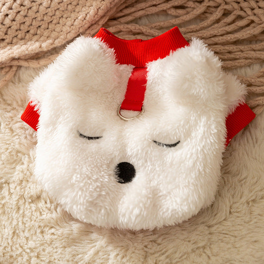 Cute Plush Bear Pet Jacket With Leash Ring, Adorable 3D Bear Face Dog Coat For Small Dogs