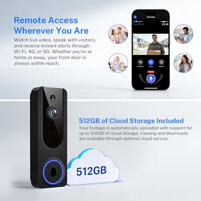 Daxadripo Wireless Doorbell Camera Video Monitor with Display 4.5" Screen Indoor Visual Base Station, Two Way Talk, Smart AI Motion Detection, Night Vision, Cloud Storage.