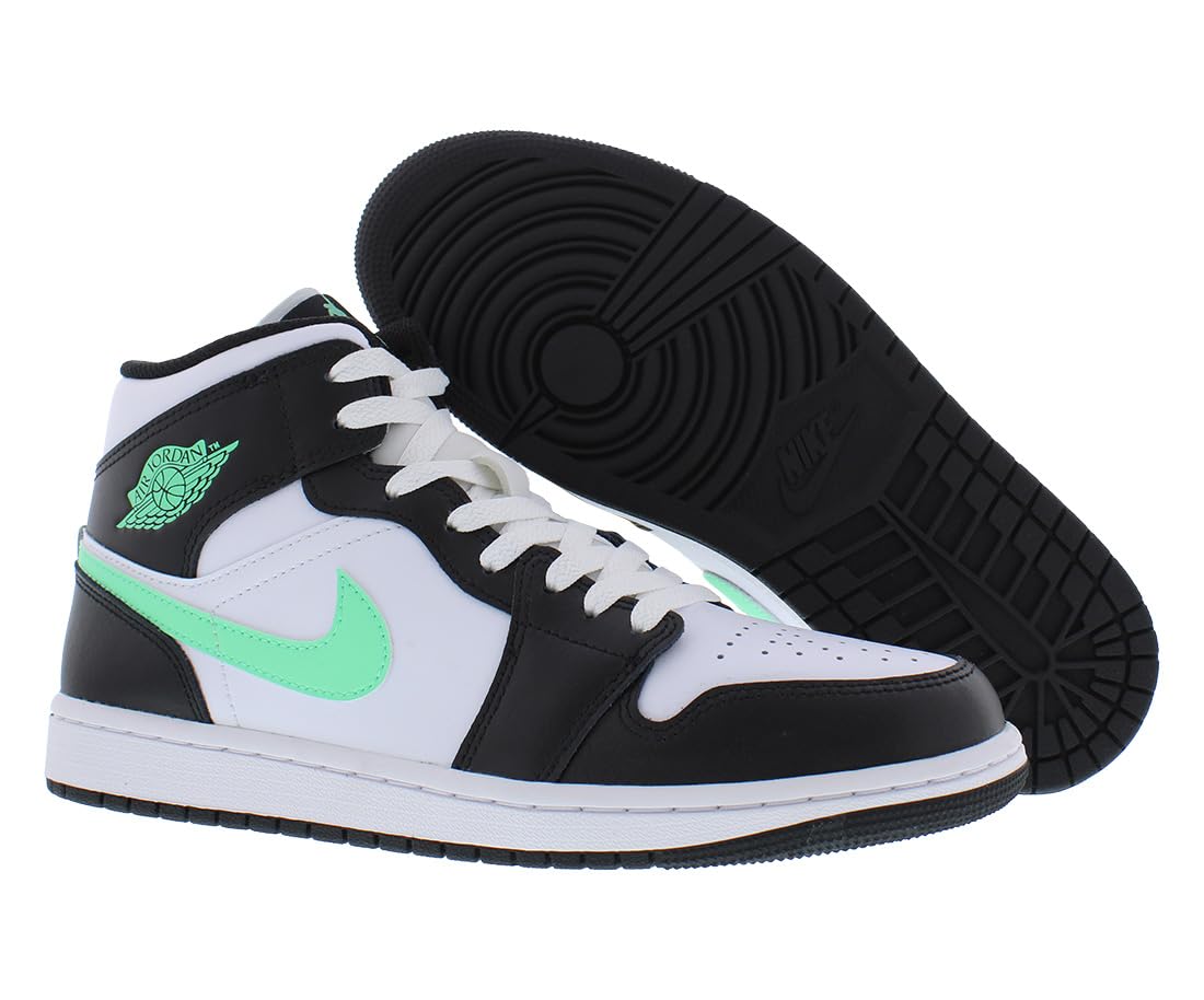 Jordan Nike Air 1 Mid Men's Shoes White/Green Glow-Black DQ8426 103 - Size 11.5