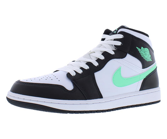 Jordan Nike Air 1 Mid Sepatu Pria Putih/Hijau Glow-Hitam DQ8426 103 - Ukuran 11.5