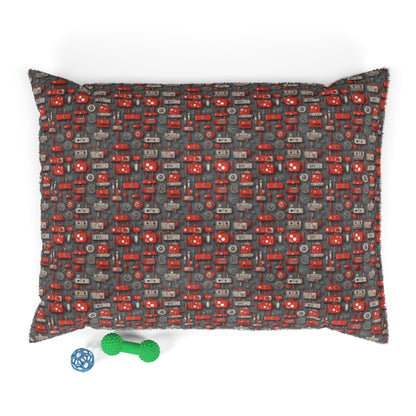Crimson Cogs and Circuitry Pattern - Pet Bed Pet Zen