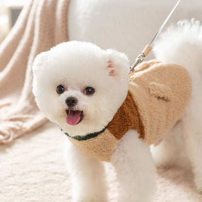 Wake Me In The Spring Squirrel Patch Pet Fleece Jacket, Color-Block Dog Coat With Leash Ring  Pockets