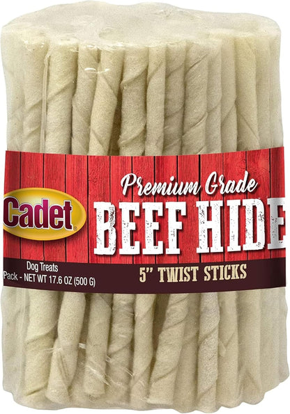 Cadet Beef Hide Rawhide Twists 5-Inch Dog Chews 100 Count