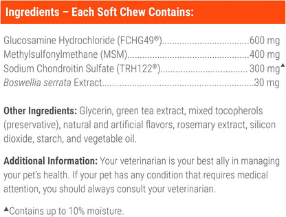 Nutramax Cosequin DS Plus MSM Professional Line Dog Soft Chews 60ct Joint Support