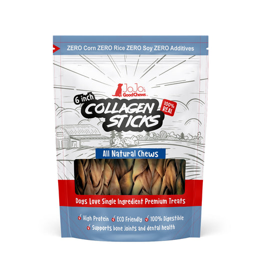 Camilan Anjing Collagen Stick Jalinan Alami, Mendukung Kesehatan Sendi, Kulit & Bulu – Standar 6 Inci (4 Batang)