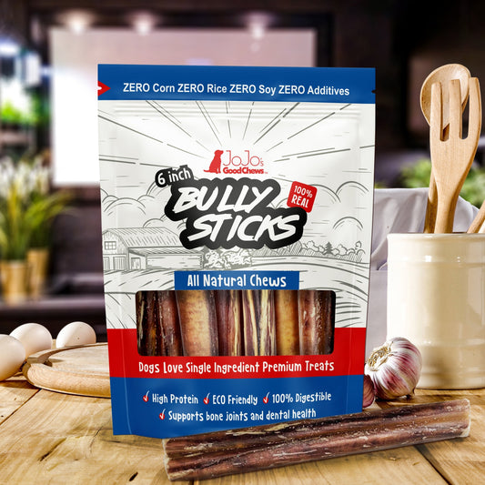 Camilan Anjing Daging Sapi Bully Stick Alami, Tinggi Protein & Tahan Lama – Tebal 6 Inci (Isi 3)