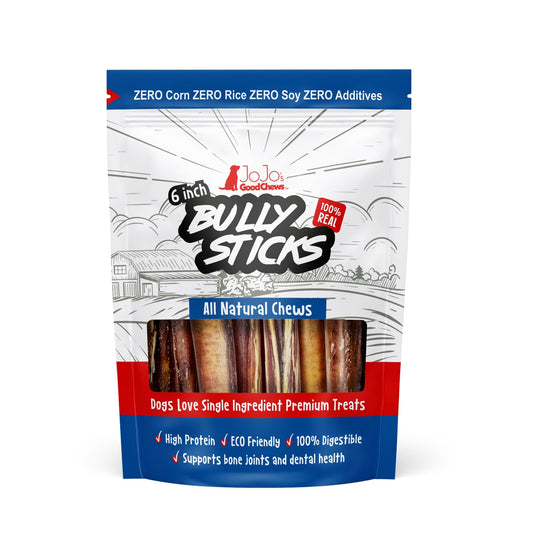 Camilan Anjing Daging Sapi Bully Stick Alami, Tinggi Protein & Tahan Lama – Tebal 6 Inci (Isi 3)
