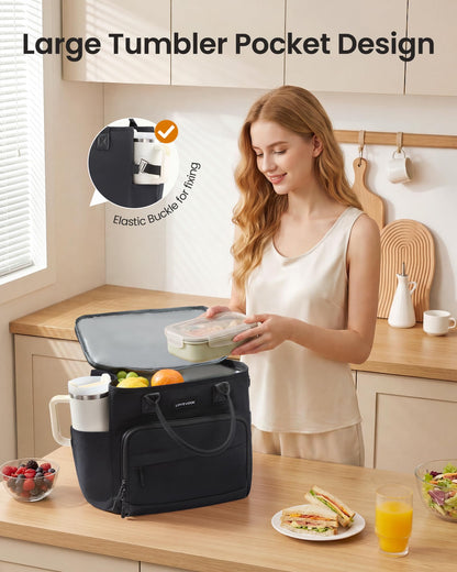LOVEVOOK Insulated Lunch Box for Women, Leak-Proof Cooler Lunch Bag with Front Pockets, Adjustable Strap, Ideal for for Office, Work & Picnic