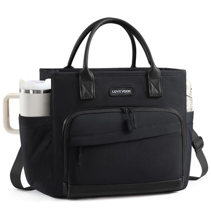 LOVEVOOK Insulated Lunch Box for Women, Leak-Proof Cooler Lunch Bag with Front Pockets, Adjustable Strap, Ideal for for Office, Work & Picnic