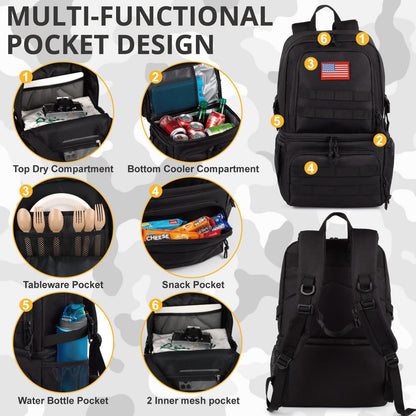 Tactical Double Deck Cooler Backpack for Men,Large Lunch Backpack with 2 Compartment,Soft Cooler Bag