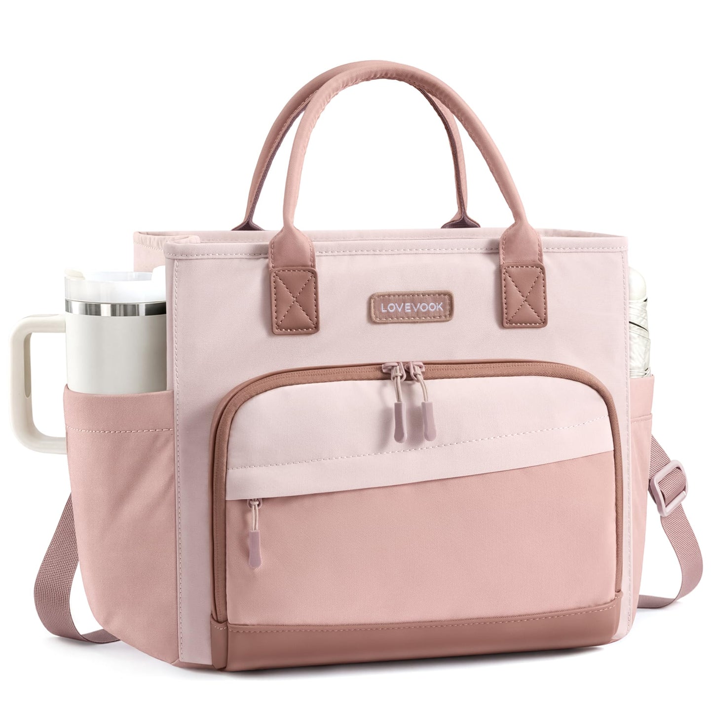 LOVEVOOK Insulated Lunch Box for Women, Leak-Proof Cooler Lunch Bag with Front Pockets, Adjustable Strap, Ideal for for Office, Work & Picnic