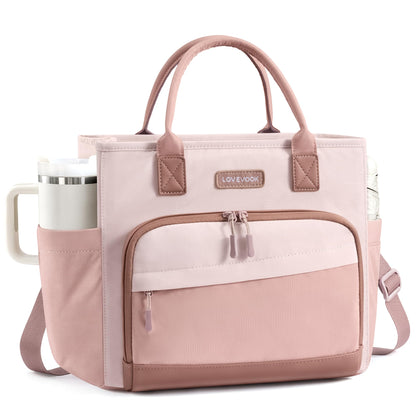 LOVEVOOK Insulated Lunch Box for Women, Leak-Proof Cooler Lunch Bag with Front Pockets, Adjustable Strap, Ideal for for Office, Work & Picnic