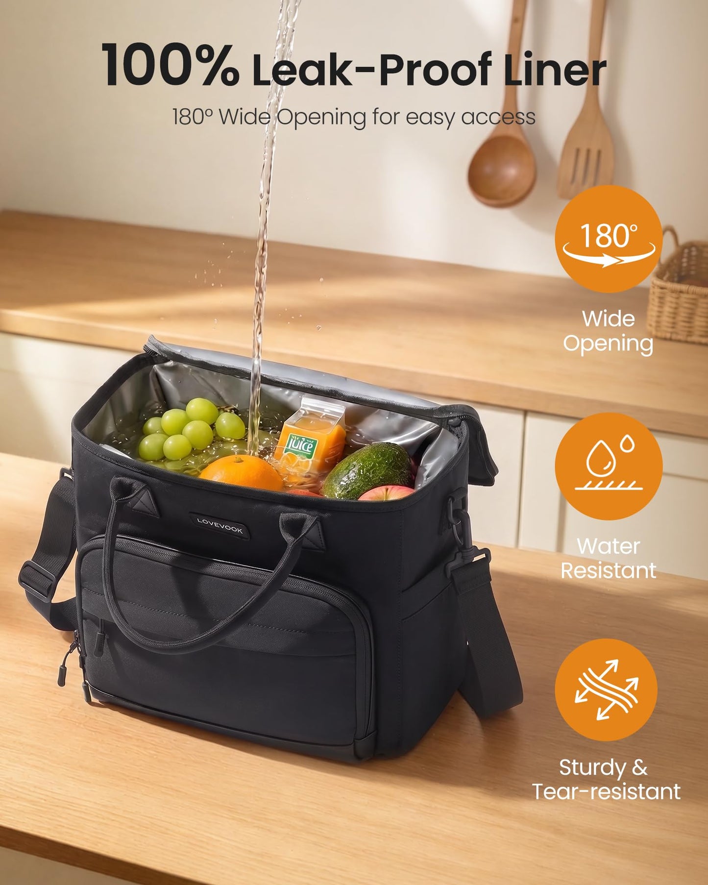 LOVEVOOK Insulated Lunch Box for Women, Leak-Proof Cooler Lunch Bag with Front Pockets, Adjustable Strap, Ideal for for Office, Work & Picnic