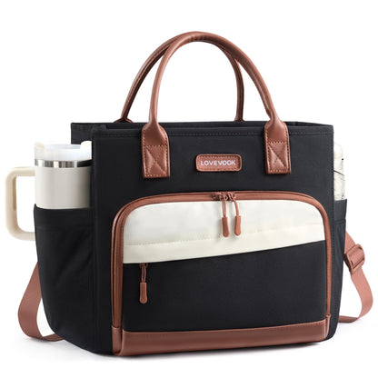 LOVEVOOK Insulated Lunch Box for Women, Leak-Proof Cooler Lunch Bag with Front Pockets, Adjustable Strap, Ideal for for Office, Work & Picnic