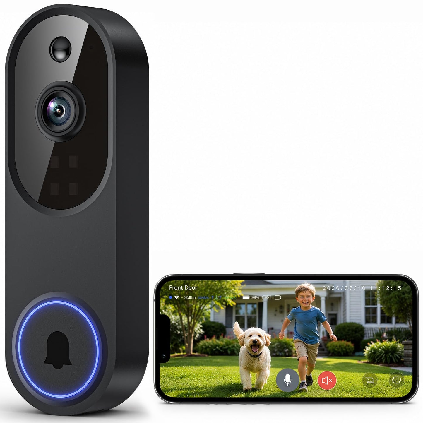 Safemogulix Video Doorbell Camera, Wireless Security Camera, 1080p, Battery Powered, AI Motion Detection, Night Vision, Two-Way Audio, Cloud Storage, 2.4 GWi-Fi, for Visitor, Baby Monitor