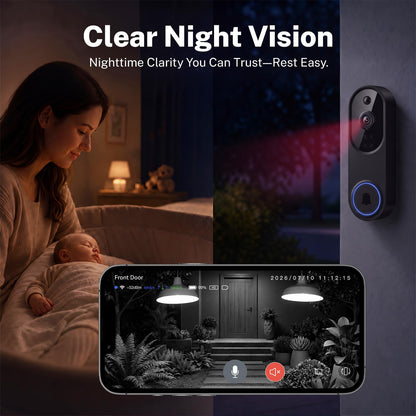 Safemogulix Video Doorbell Camera, Wireless Security Camera, 1080p, Battery Powered, AI Motion Detection, Night Vision, Two-Way Audio, Cloud Storage, 2.4 GWi-Fi, for Visitor, Baby Monitor