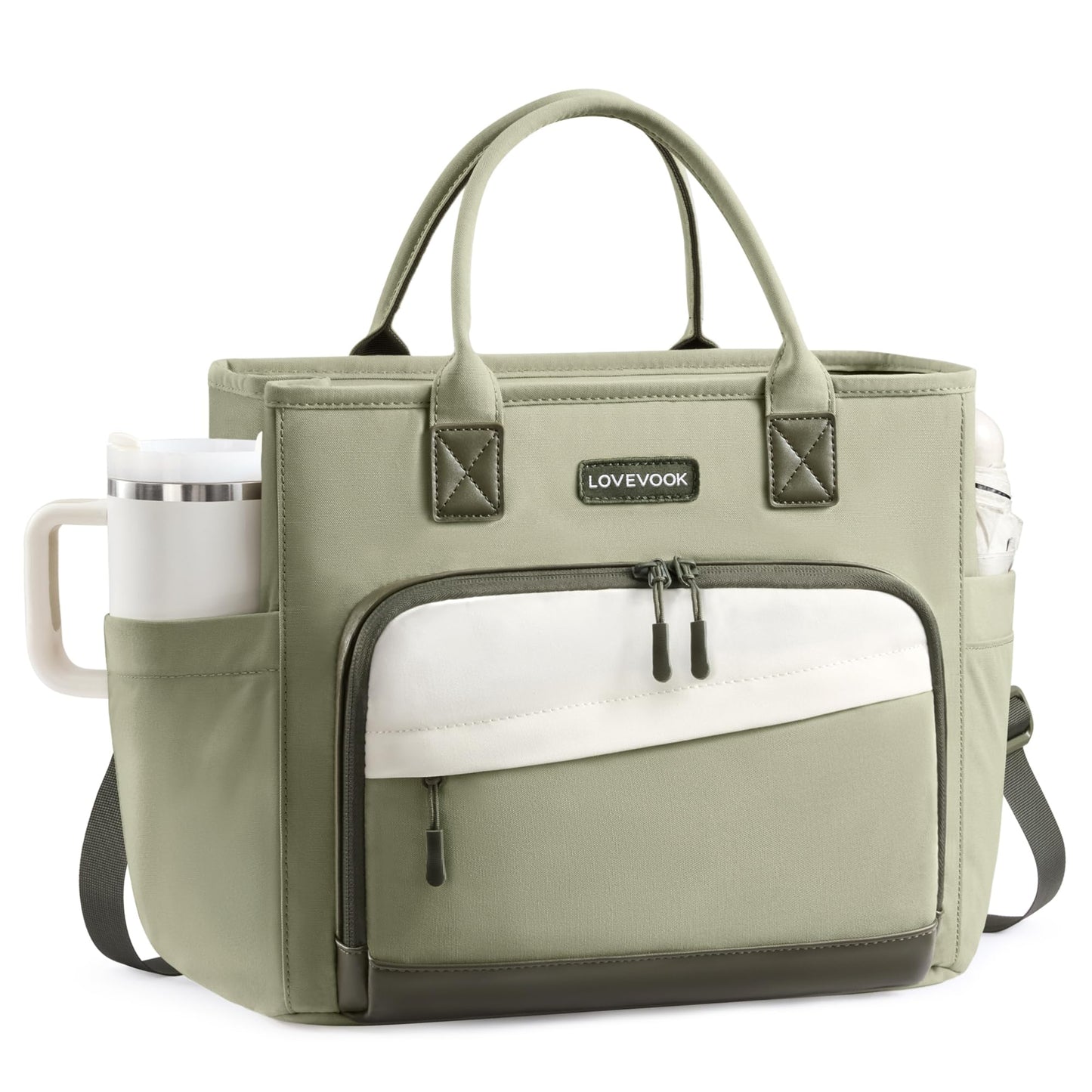 LOVEVOOK Insulated Lunch Box for Women, Leak-Proof Cooler Lunch Bag with Front Pockets, Adjustable Strap, Ideal for for Office, Work & Picnic