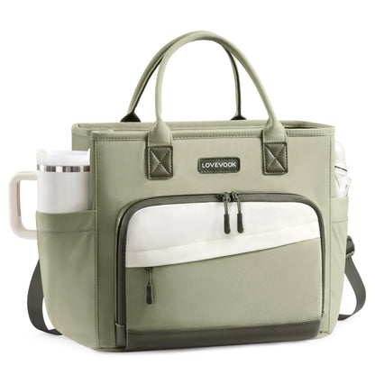 LOVEVOOK Insulated Lunch Box for Women, Leak-Proof Cooler Lunch Bag with Front Pockets, Adjustable Strap, Ideal for for Office, Work & Picnic