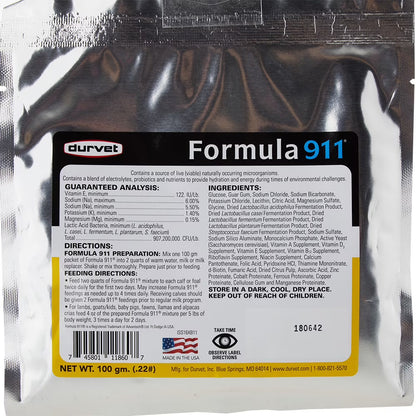 Durvet Formula 911 Electrolyte & Probiotic Support for Baby Animals 4 oz.