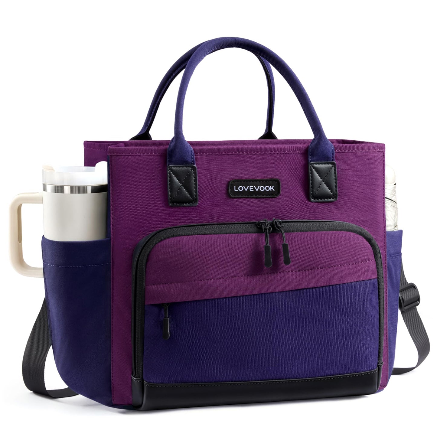 LOVEVOOK Insulated Lunch Box for Women, Leak-Proof Cooler Lunch Bag with Front Pockets, Adjustable Strap, Ideal for for Office, Work & Picnic