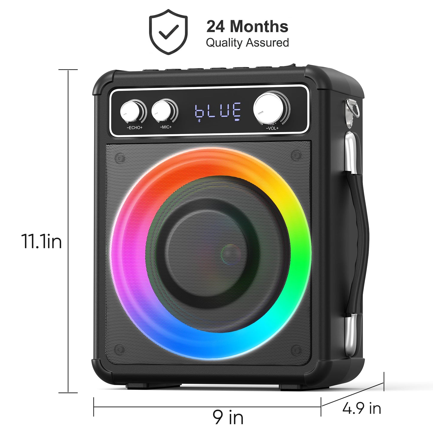 VOSOCO Karaoke Machine, Portable Bluetooth Speaker with 2 Wireless Microphones, PA System for Adults Kids with LED Lights, Supports TWS/FM/AUX/USB/TF for Home Party