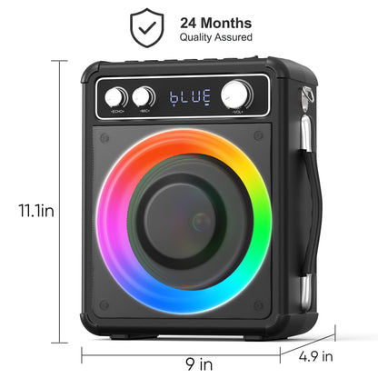 VOSOCO Karaoke Machine, Portable Bluetooth Speaker with 2 Wireless Microphones, PA System for Adults Kids with LED Lights, Supports TWS/FM/AUX/USB/TF for Home Party