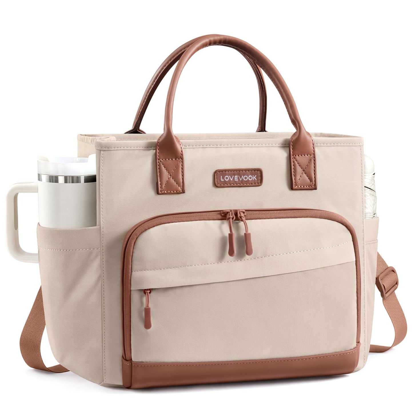 LOVEVOOK Insulated Lunch Box for Women, Leak-Proof Cooler Lunch Bag with Front Pockets, Adjustable Strap, Ideal for for Office, Work & Picnic