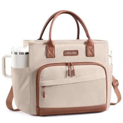 LOVEVOOK Insulated Lunch Box for Women, Leak-Proof Cooler Lunch Bag with Front Pockets, Adjustable Strap, Ideal for for Office, Work & Picnic