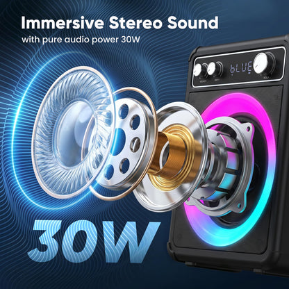 VOSOCO Karaoke Machine, Portable Bluetooth Speaker with 2 Wireless Microphones, PA System for Adults Kids with LED Lights, Supports TWS/FM/AUX/USB/TF for Home Party