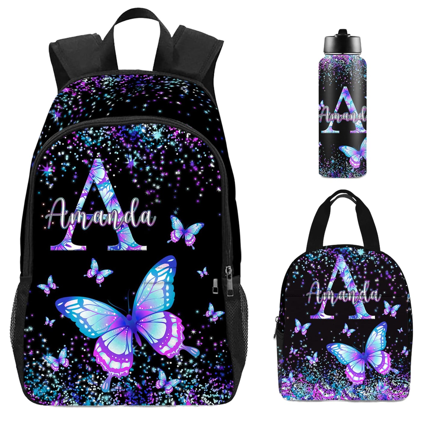 Purgmipth Custom Kids Backpack with Name for Boys Girls, Back to School 18" School Bag Sets with Lunch Bag